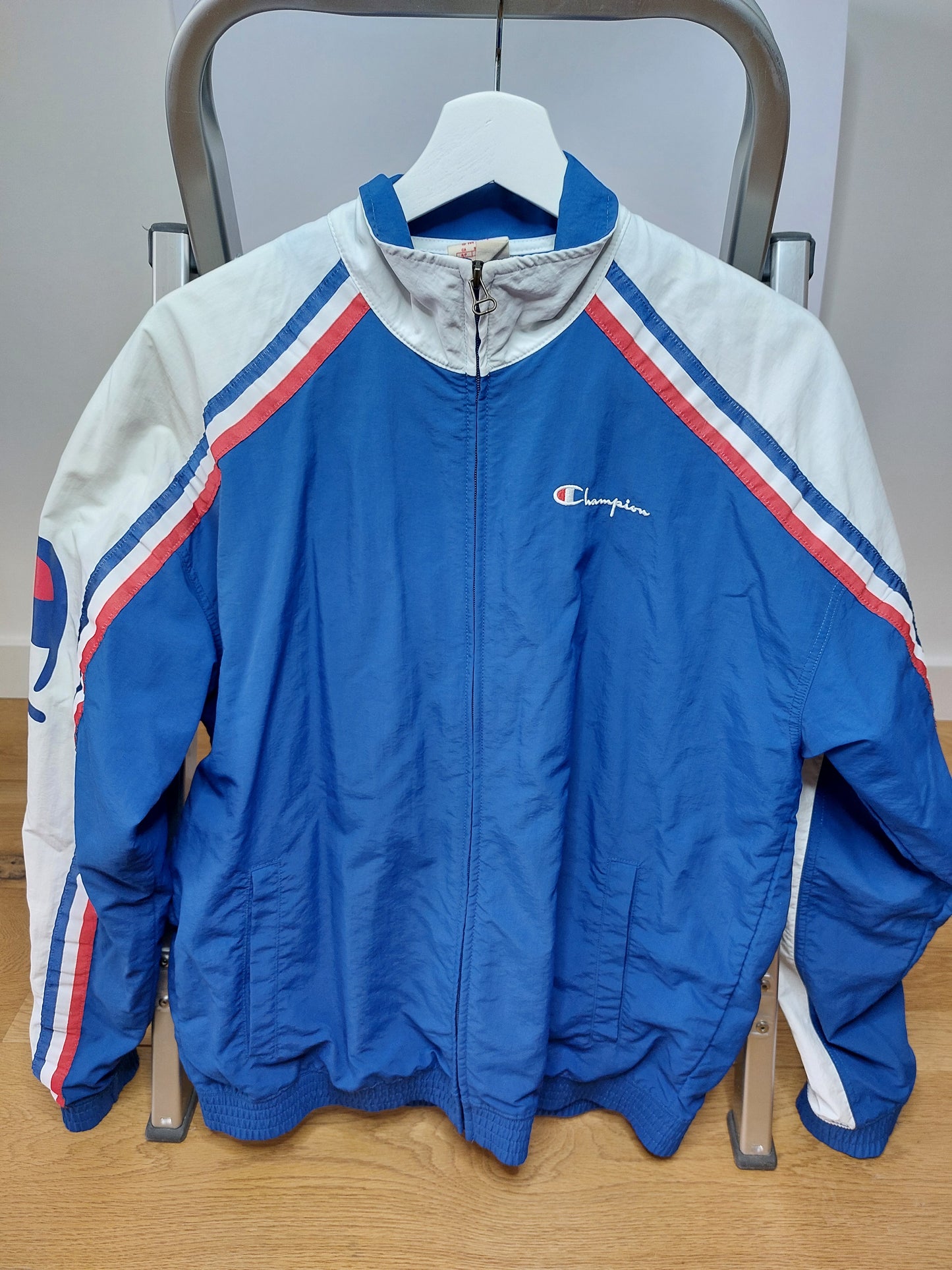Champion Bomber Jacket – Blue with White & Red Details, Size S (36)
