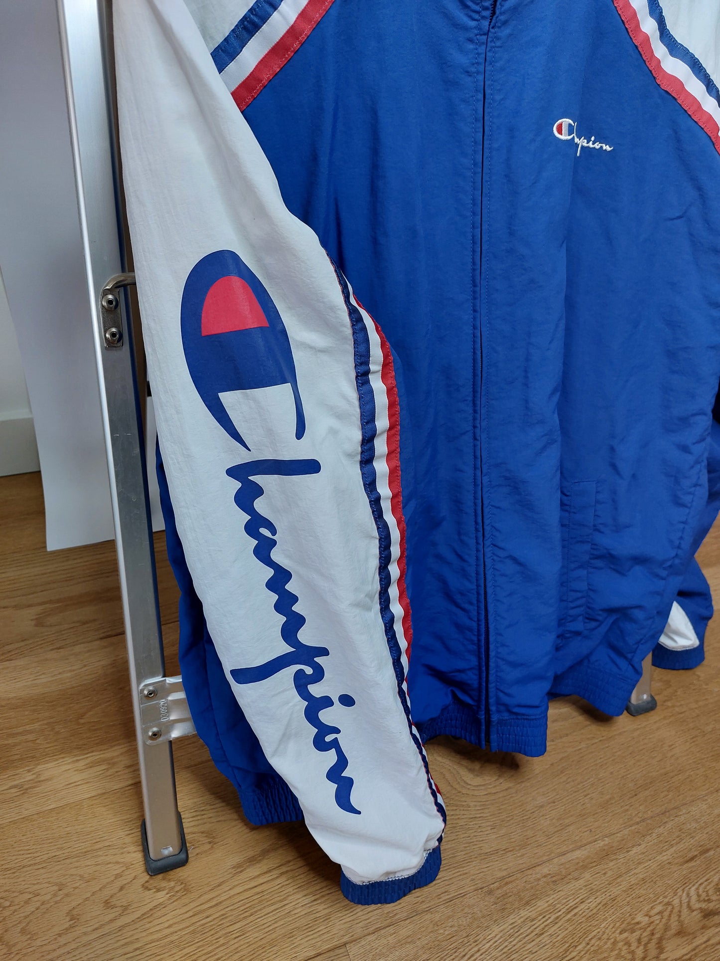 Champion Bomber Jacket – Blue with White & Red Details, Size S (36)