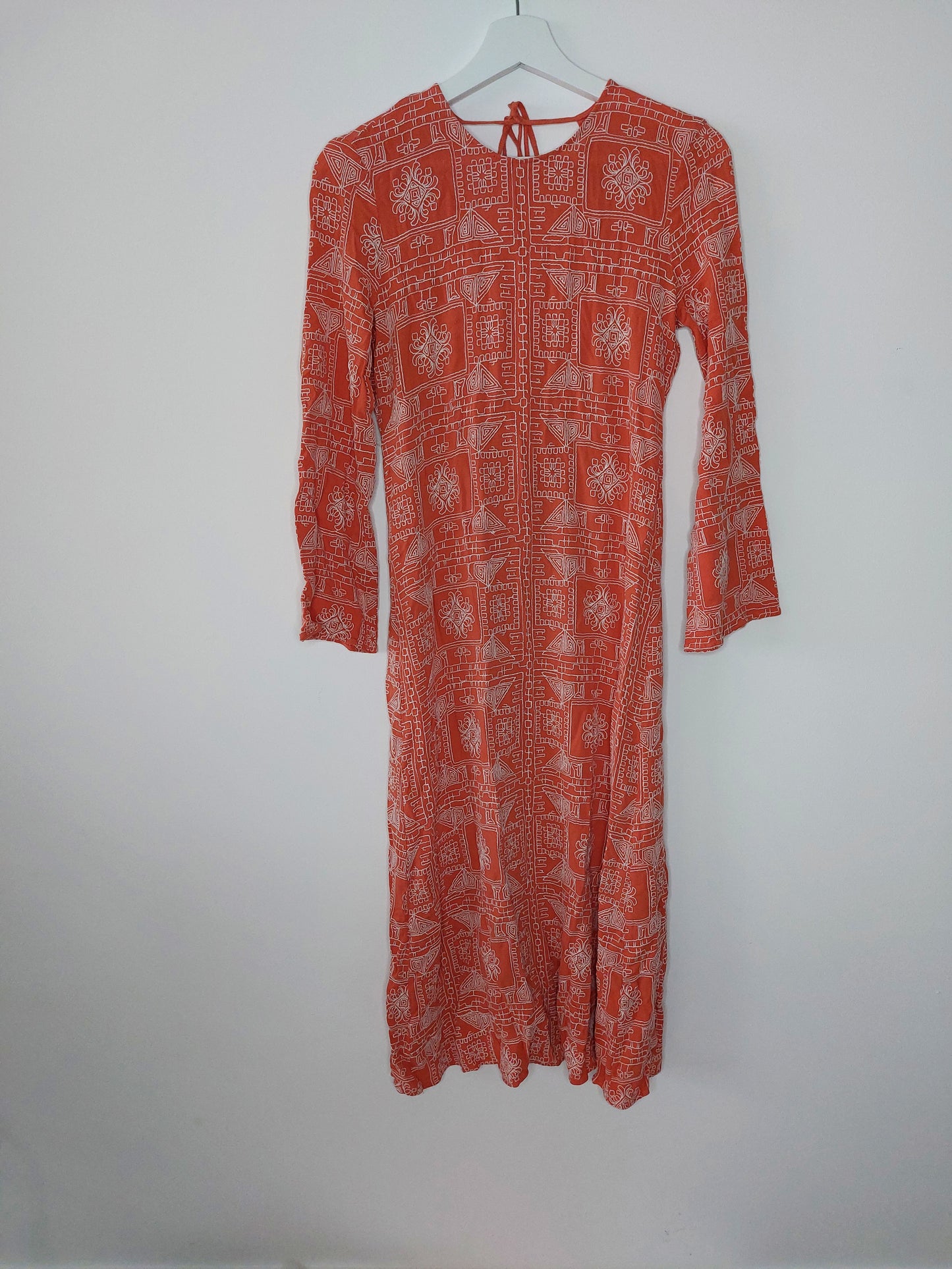 Zara Dress – Orange with White Embroidery, Size S