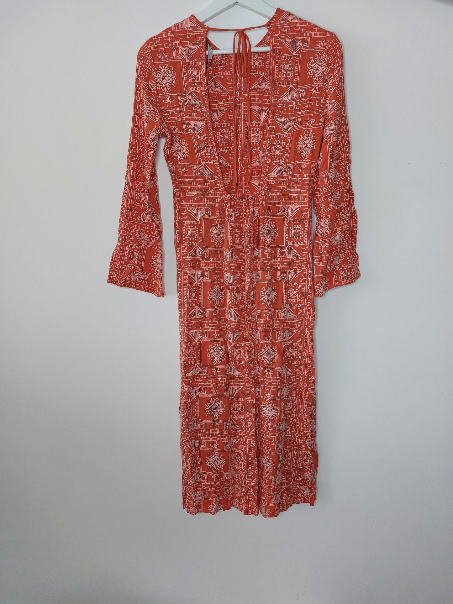 Zara Dress – Orange with White Embroidery, Size S
