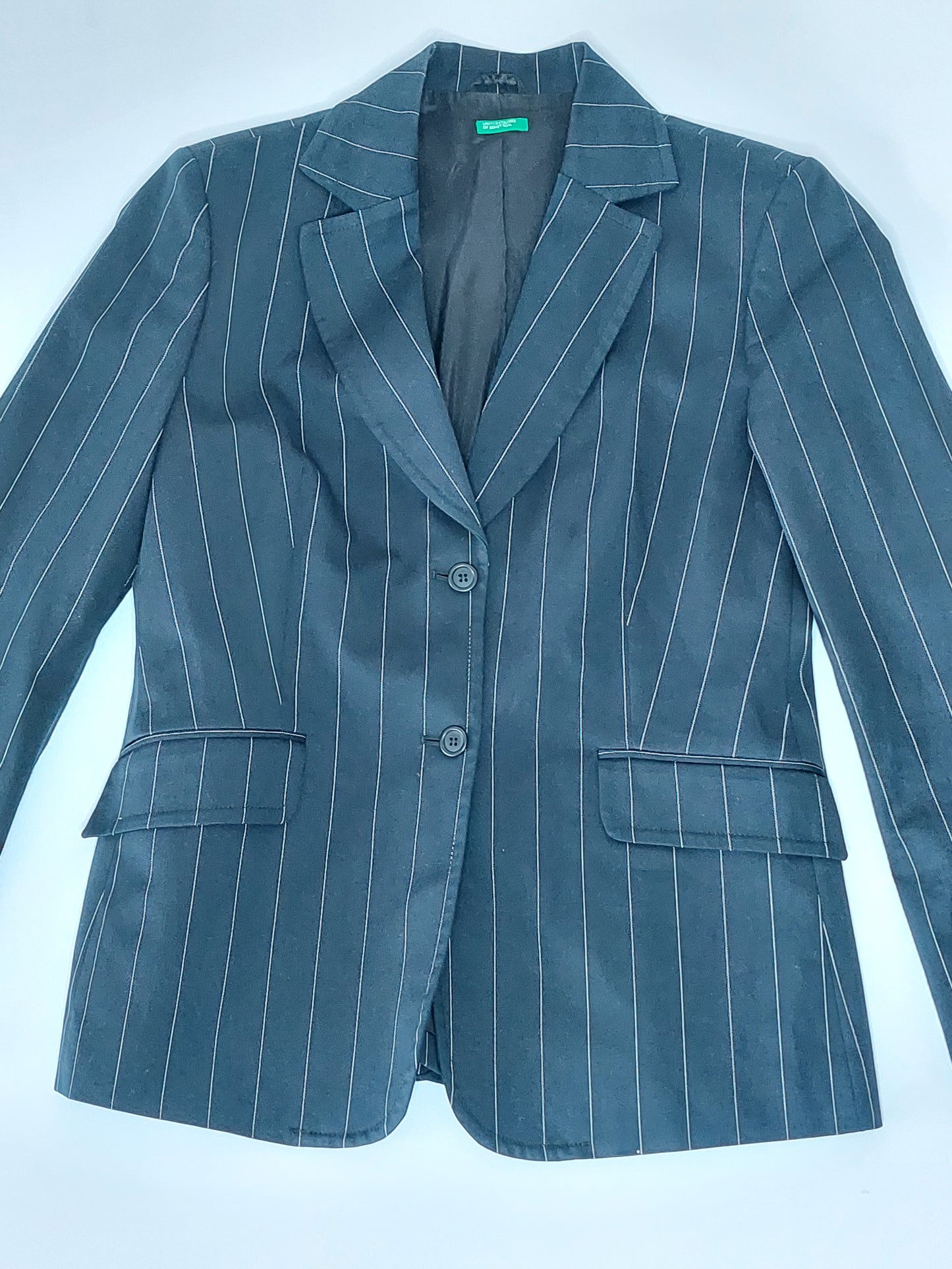 Benetton Blazer – Black Pinstripe, Size 46 (IT) / 40 (NL)