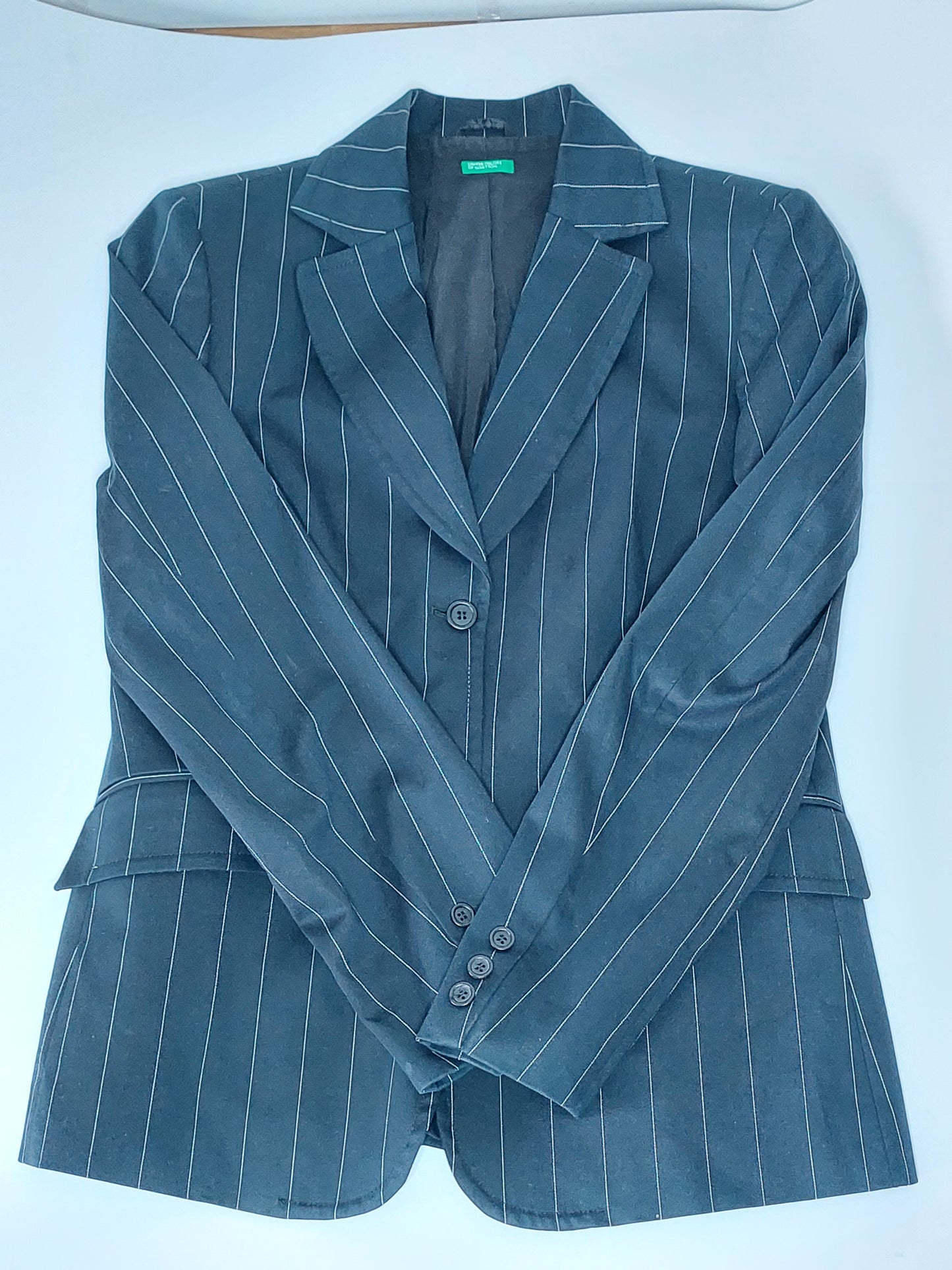 Benetton Blazer – Black Pinstripe, Size 46 (IT) / 40 (NL)