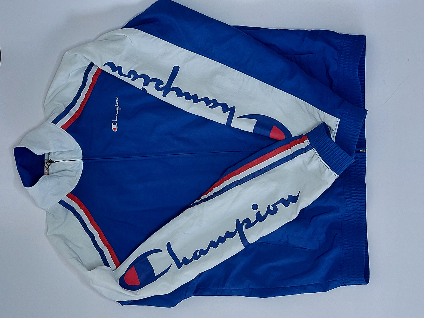 Champion Bomber Jacket – Blue with White & Red Details, Size S (36)