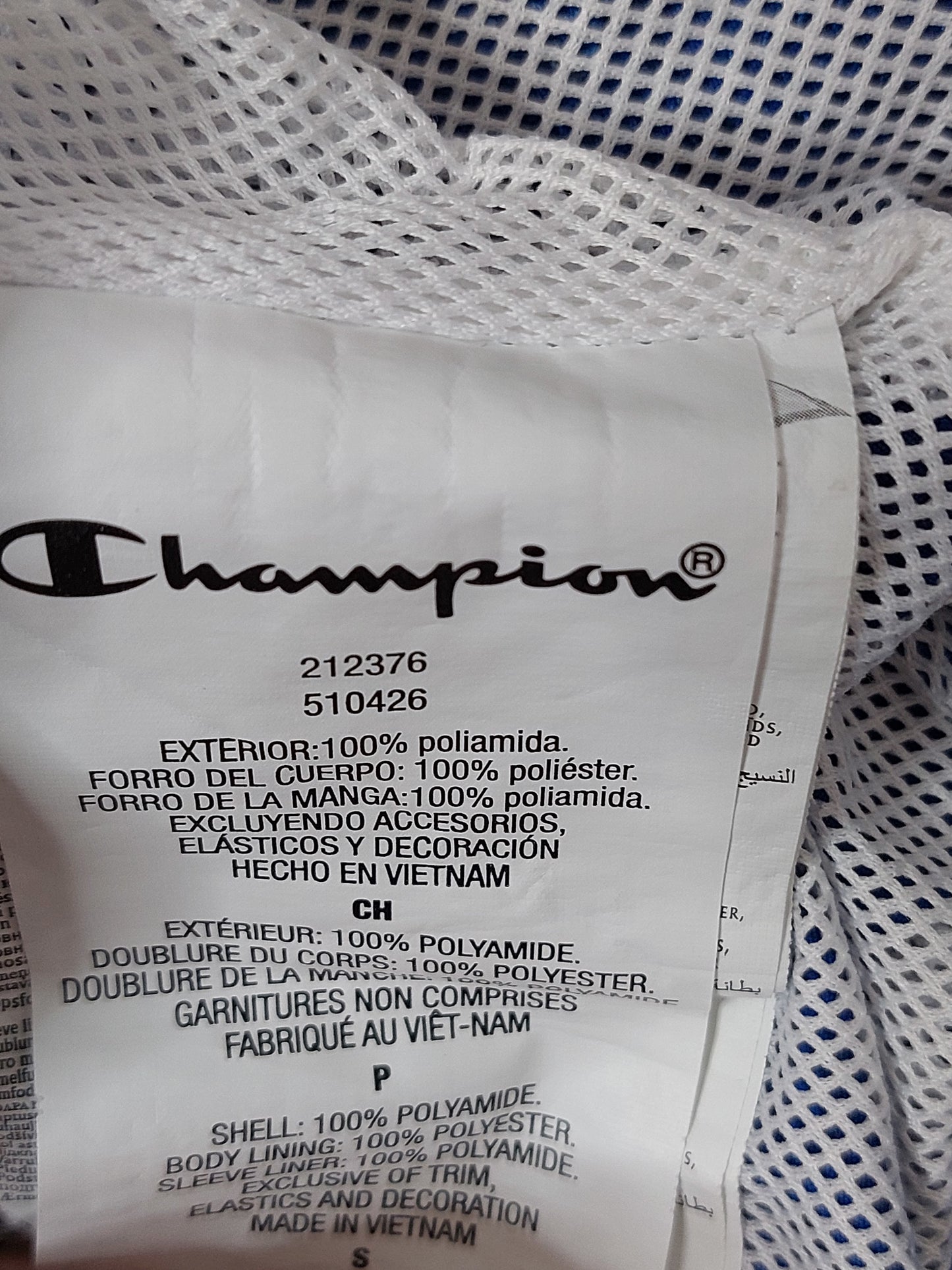 Champion Bomber Jacket – Blue with White & Red Details, Size S (36)