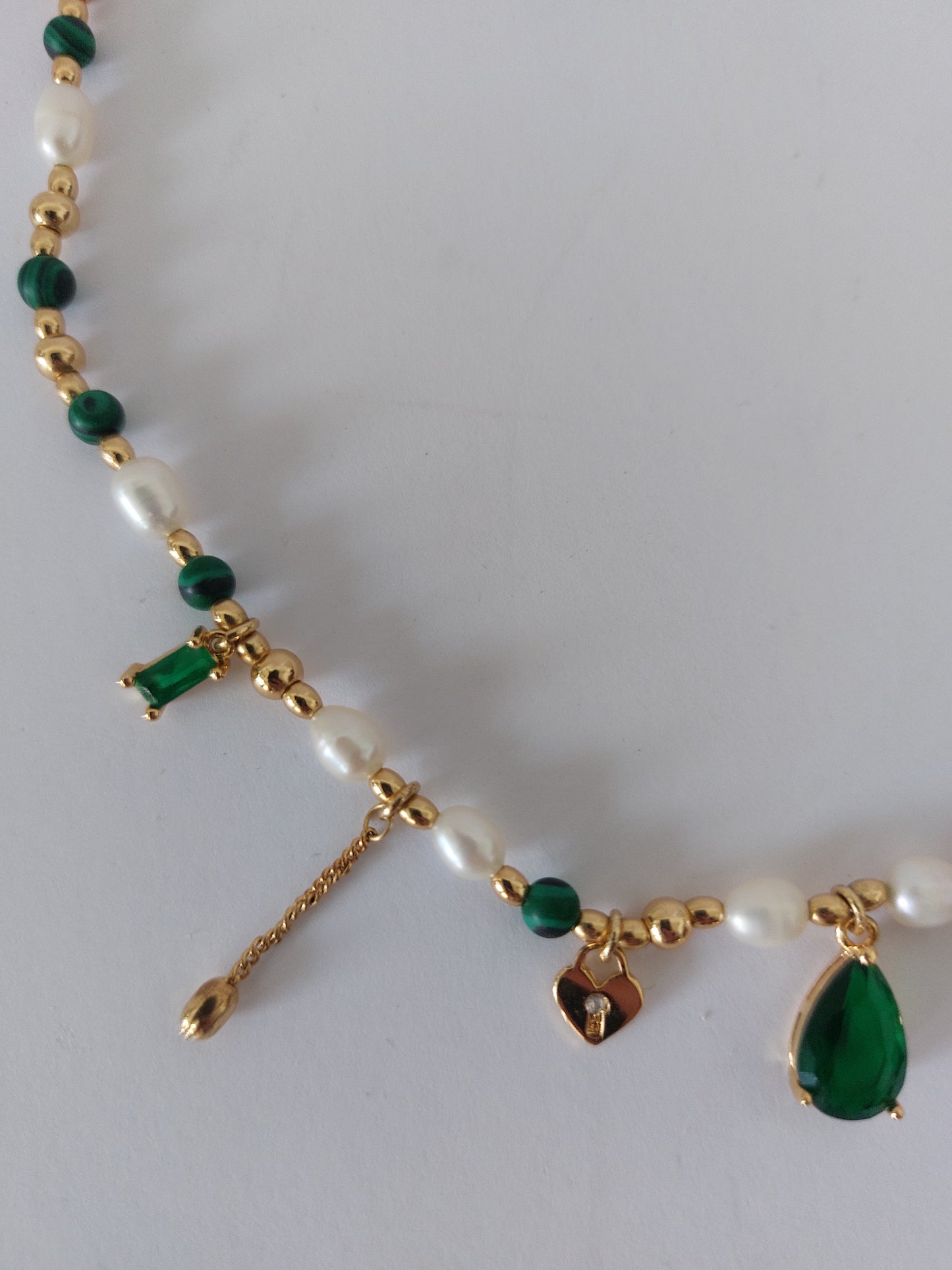 By Teno necklace pearl green gemstones hand made