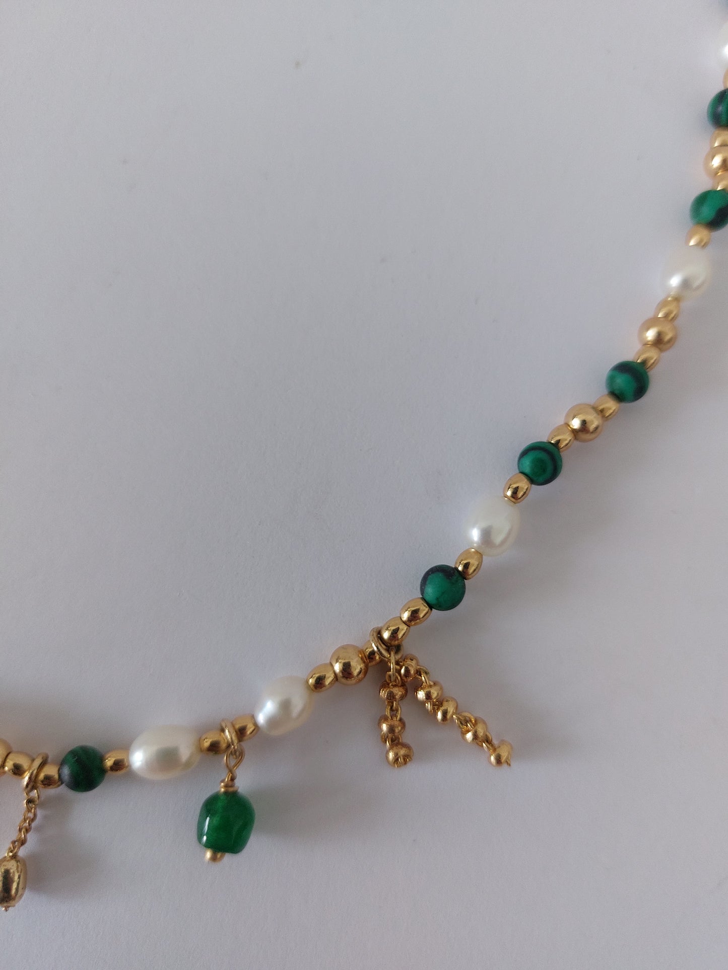 By Teno necklace pearl green gemstones hand made