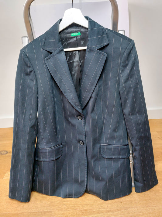 Benetton Blazer – Black Pinstripe, Size 46 (IT) / 40 (NL)