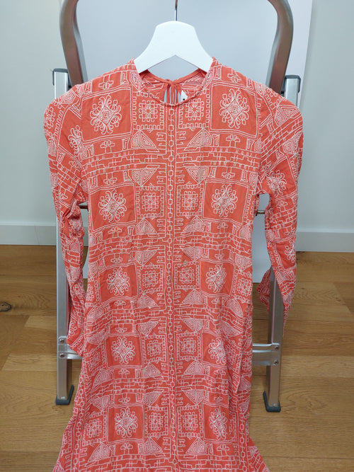 Zara Dress – Orange with White Embroidery, Size S