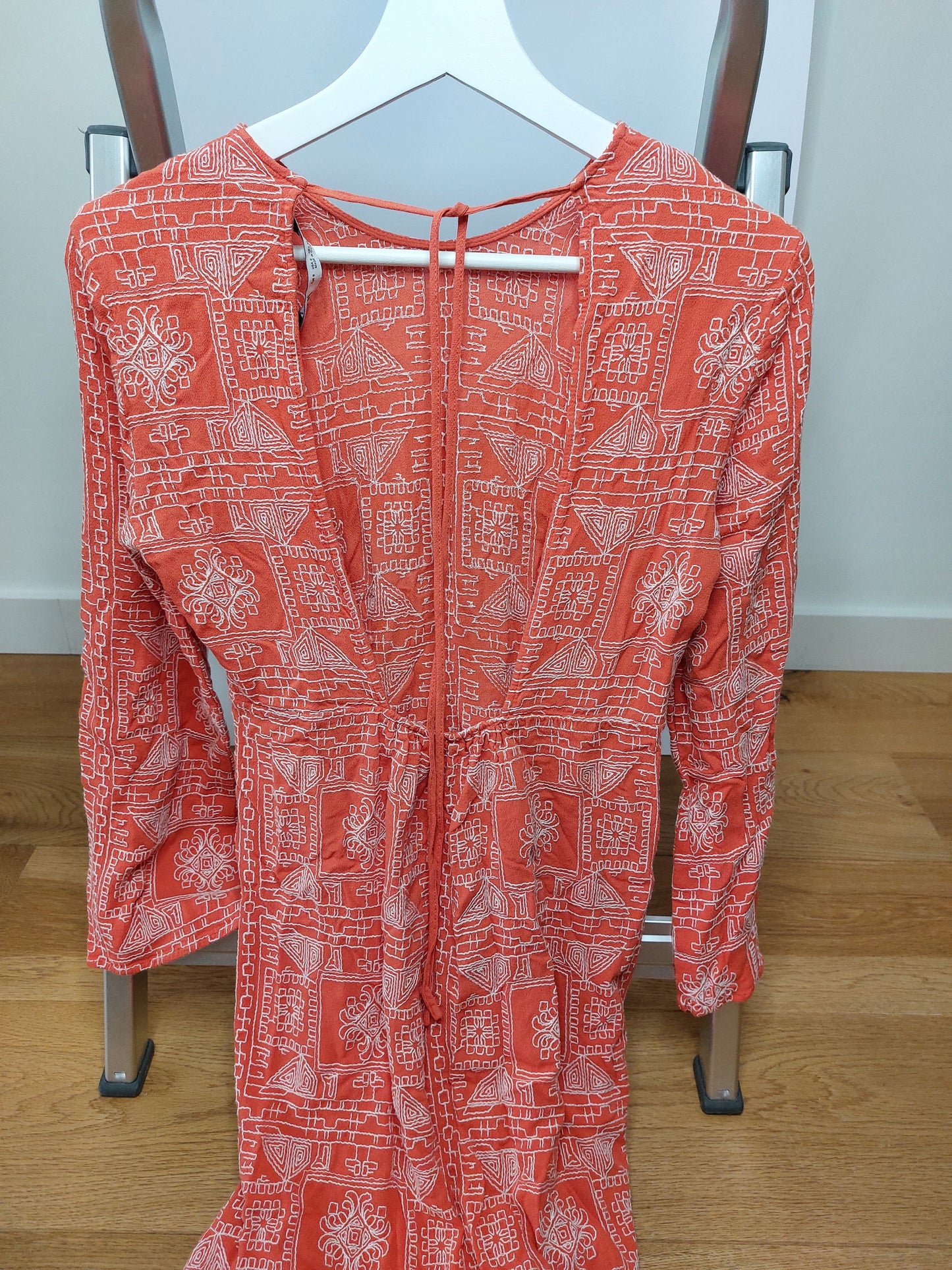 Zara Dress – Orange with White Embroidery, Size S