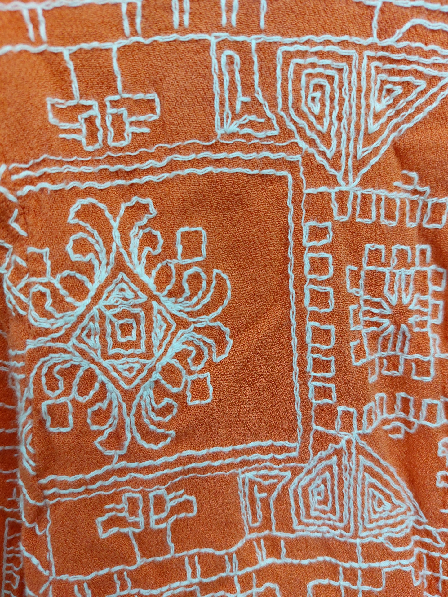 Zara Dress – Orange with White Embroidery, Size S